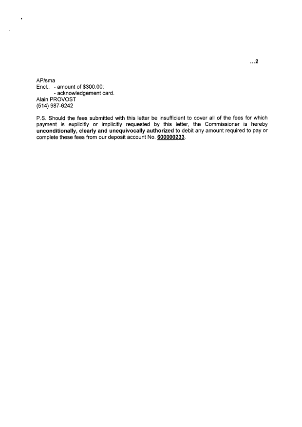 Document de brevet canadien 2364062. Correspondance 20081212. Image 2 de 2