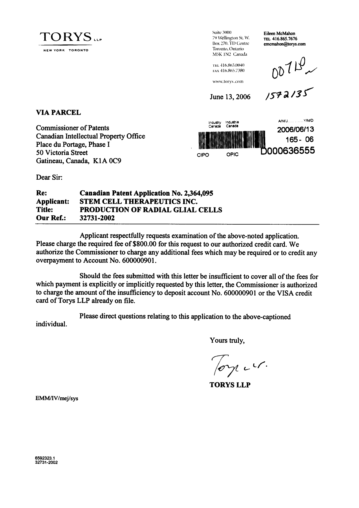 Document de brevet canadien 2364095. Poursuite-Amendment 20060613. Image 1 de 1