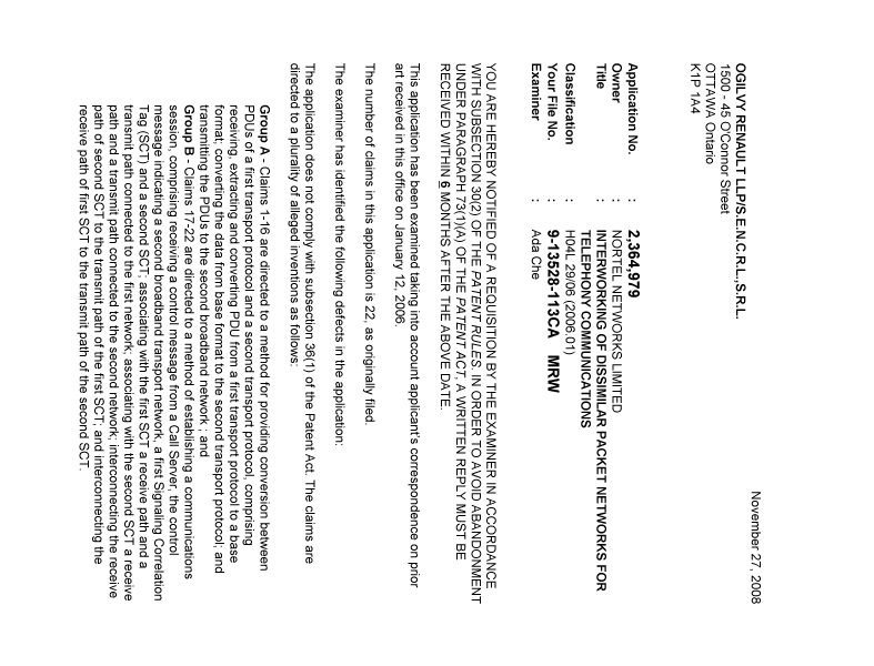 Document de brevet canadien 2364979. Poursuite-Amendment 20081127. Image 1 de 3