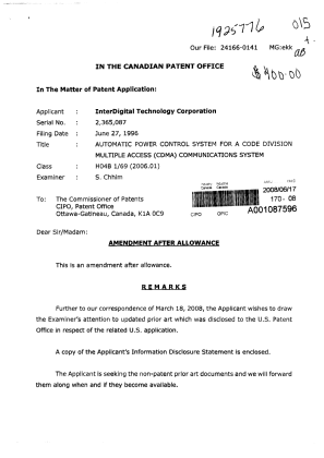 Canadian Patent Document 2365087. Prosecution-Amendment 20080617. Image 1 of 2