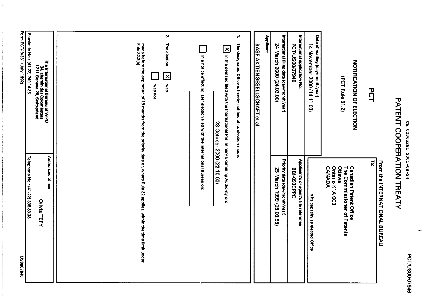 Document de brevet canadien 2365281. PCT 20010824. Image 1 de 12