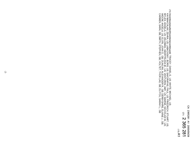 Document de brevet canadien 2365281. Page couverture 20011213. Image 2 de 2