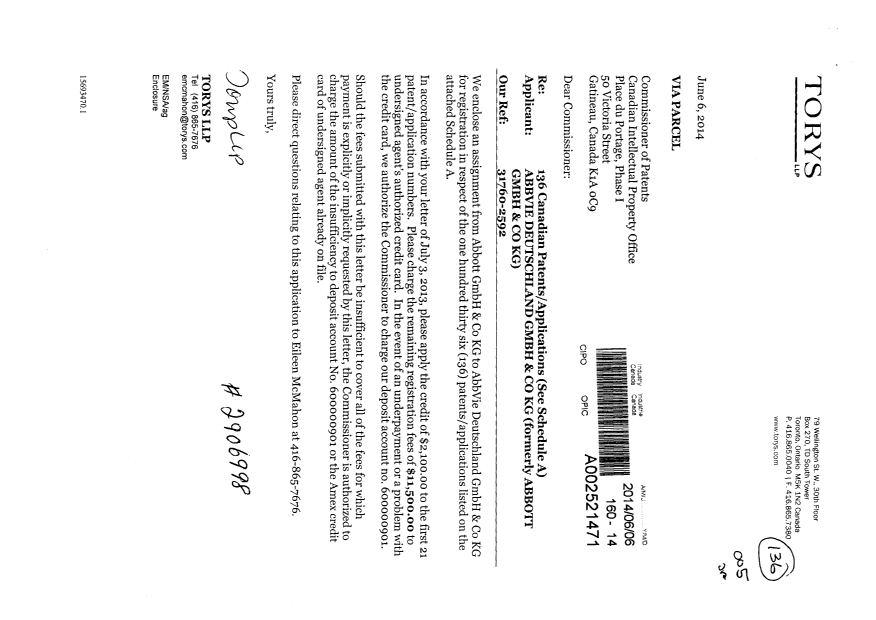 Document de brevet canadien 2365281. Cession 20131206. Image 1 de 113