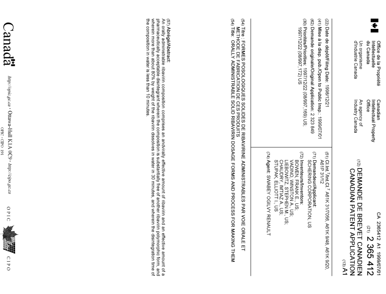 Document de brevet canadien 2365412. Page couverture 20020405. Image 1 de 1