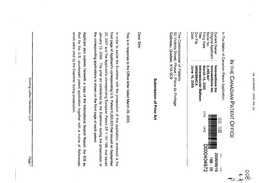 Document de brevet canadien 2365447. Poursuite-Amendment 20041216. Image 1 de 2