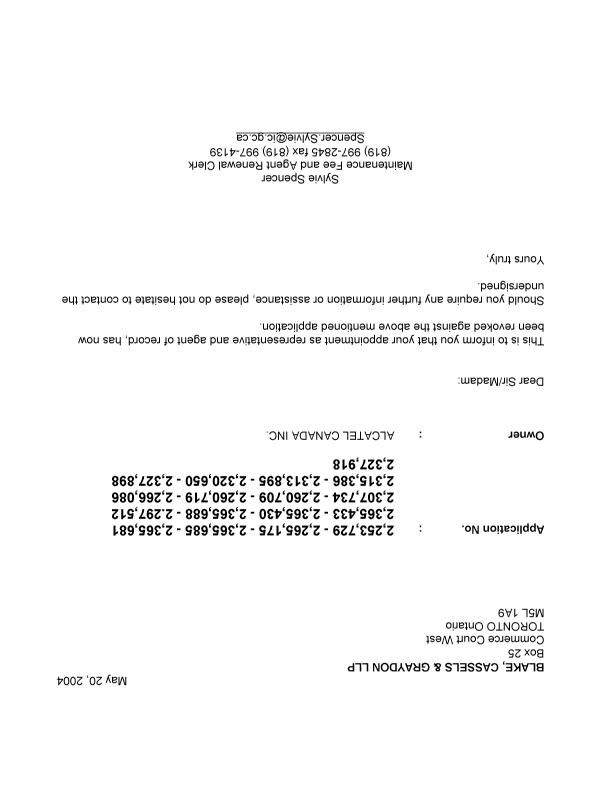 Canadian Patent Document 2365681. Correspondence 20040520. Image 1 of 1