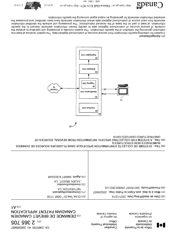Canadian Patent Document 2365705. Cover Page 20020816. Image 1 of 1