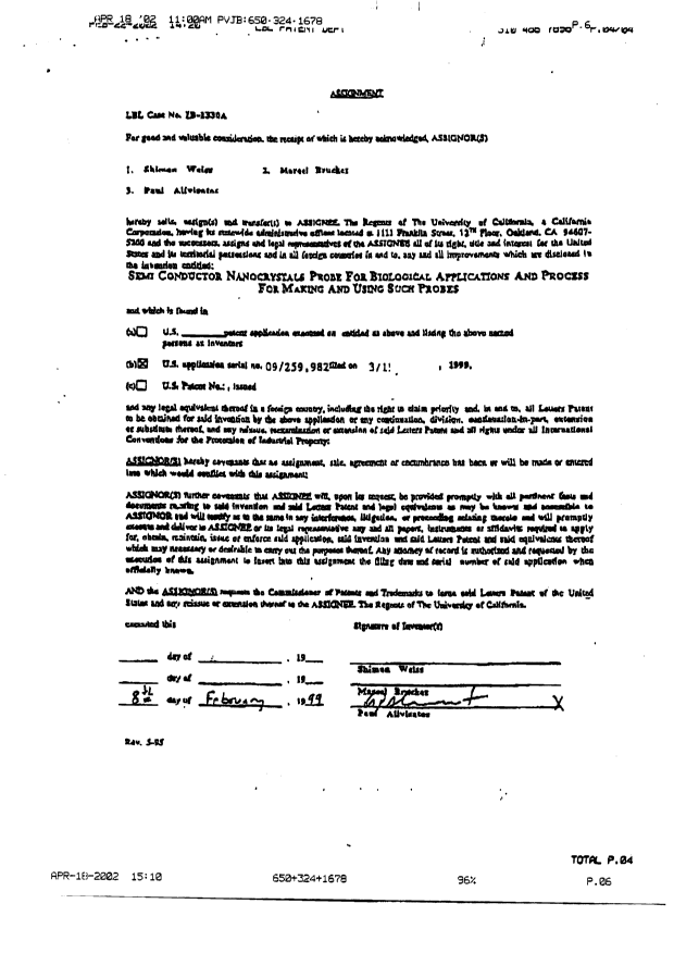 Canadian Patent Document 2366303. Assignment 20020430. Image 6 of 6