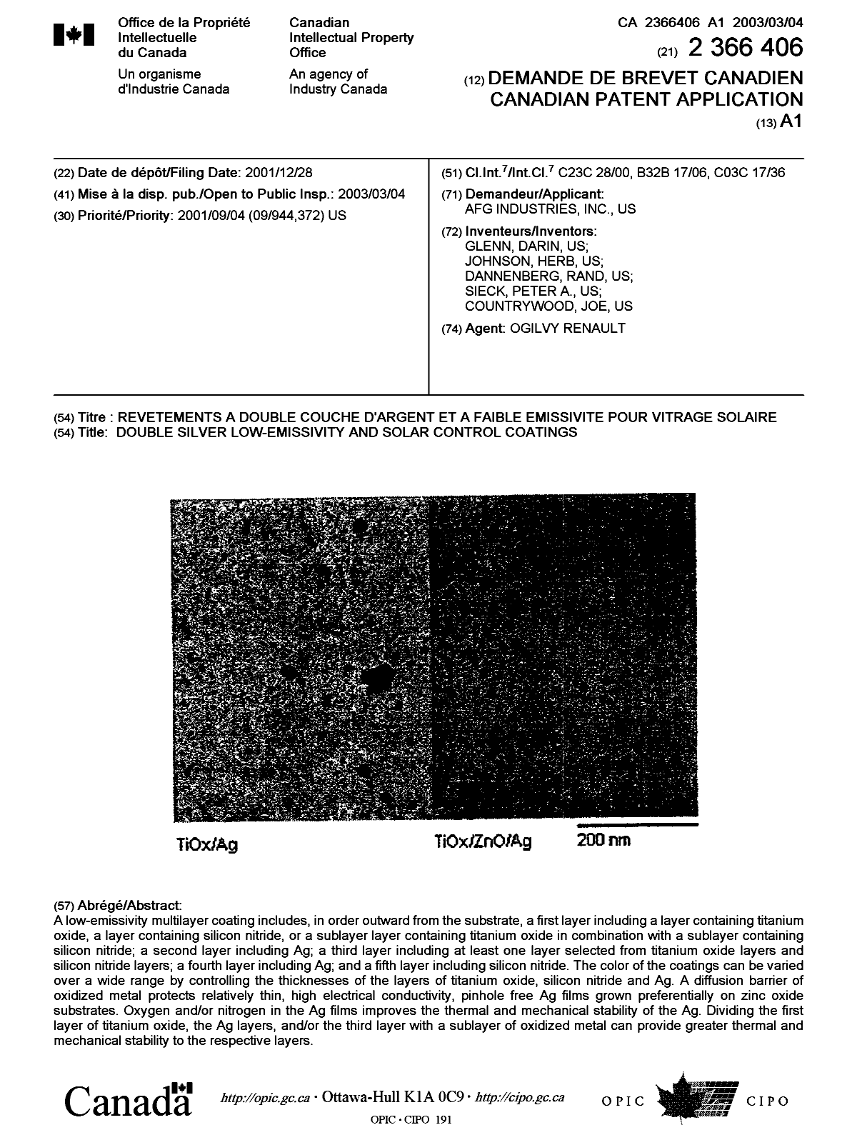 Document de brevet canadien 2366406. Page couverture 20030207. Image 1 de 1