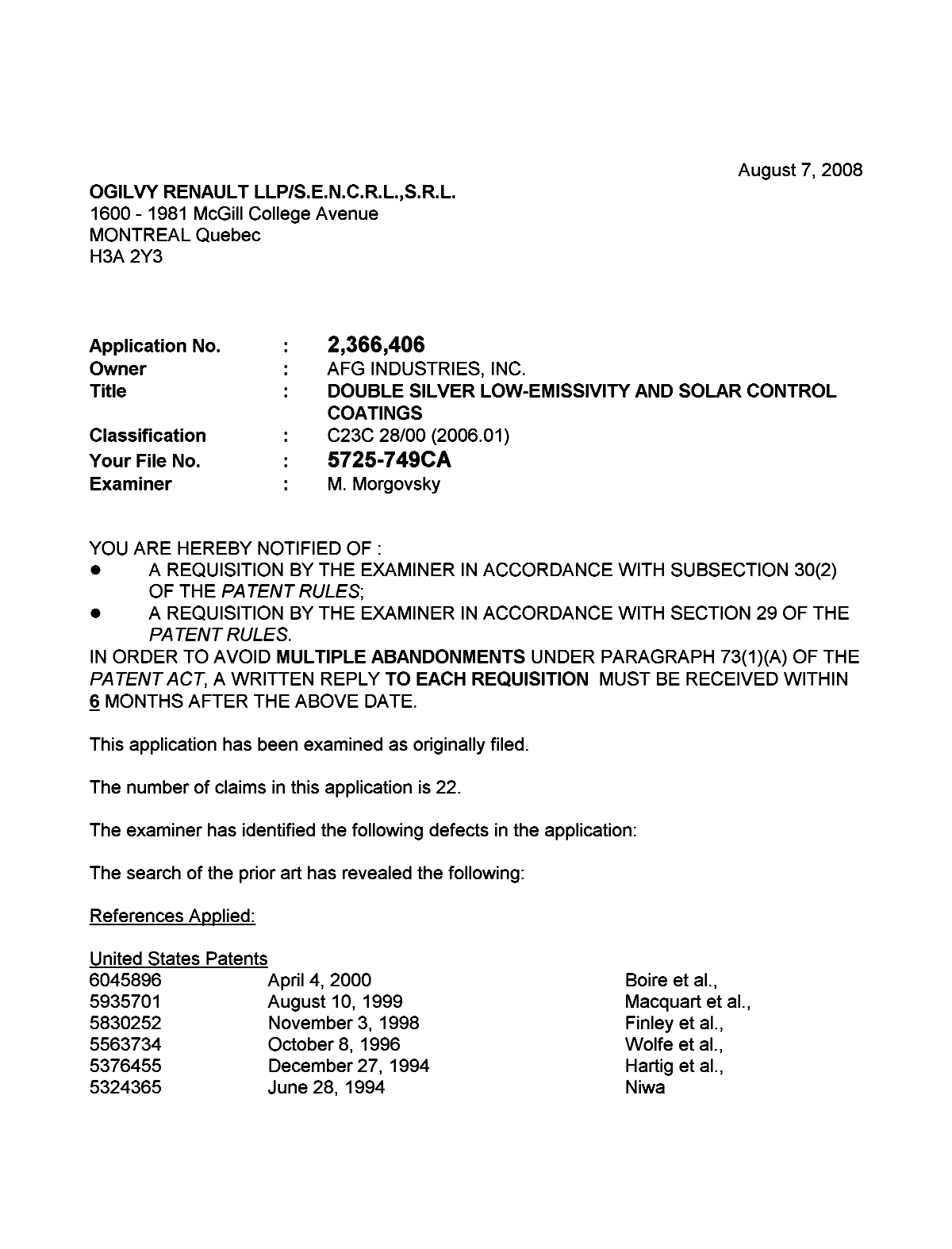 Document de brevet canadien 2366406. Poursuite-Amendment 20080807. Image 1 de 5