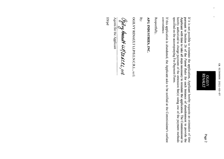 Canadian Patent Document 2366406. Correspondence 20110307. Image 2 of 2