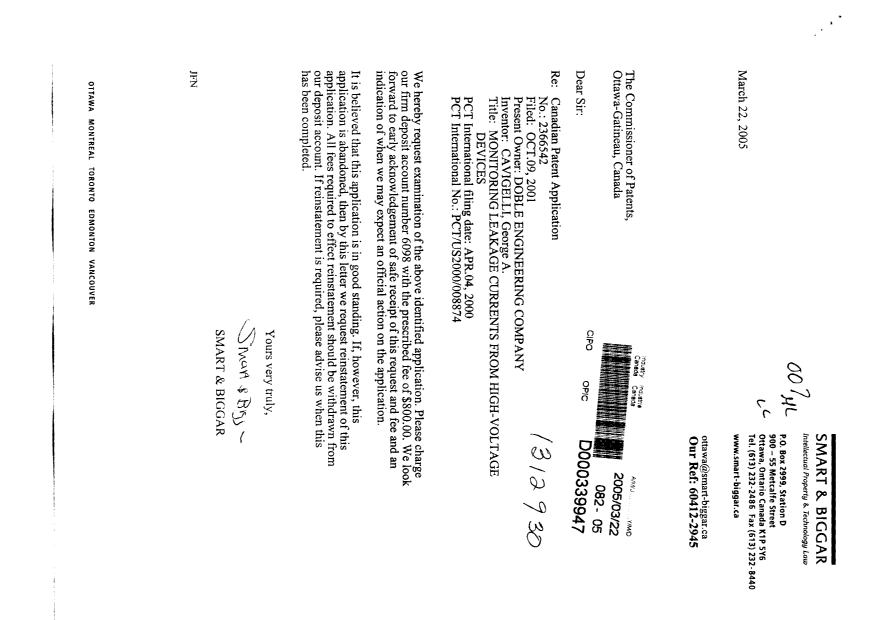 Document de brevet canadien 2366542. Poursuite-Amendment 20050322. Image 1 de 1