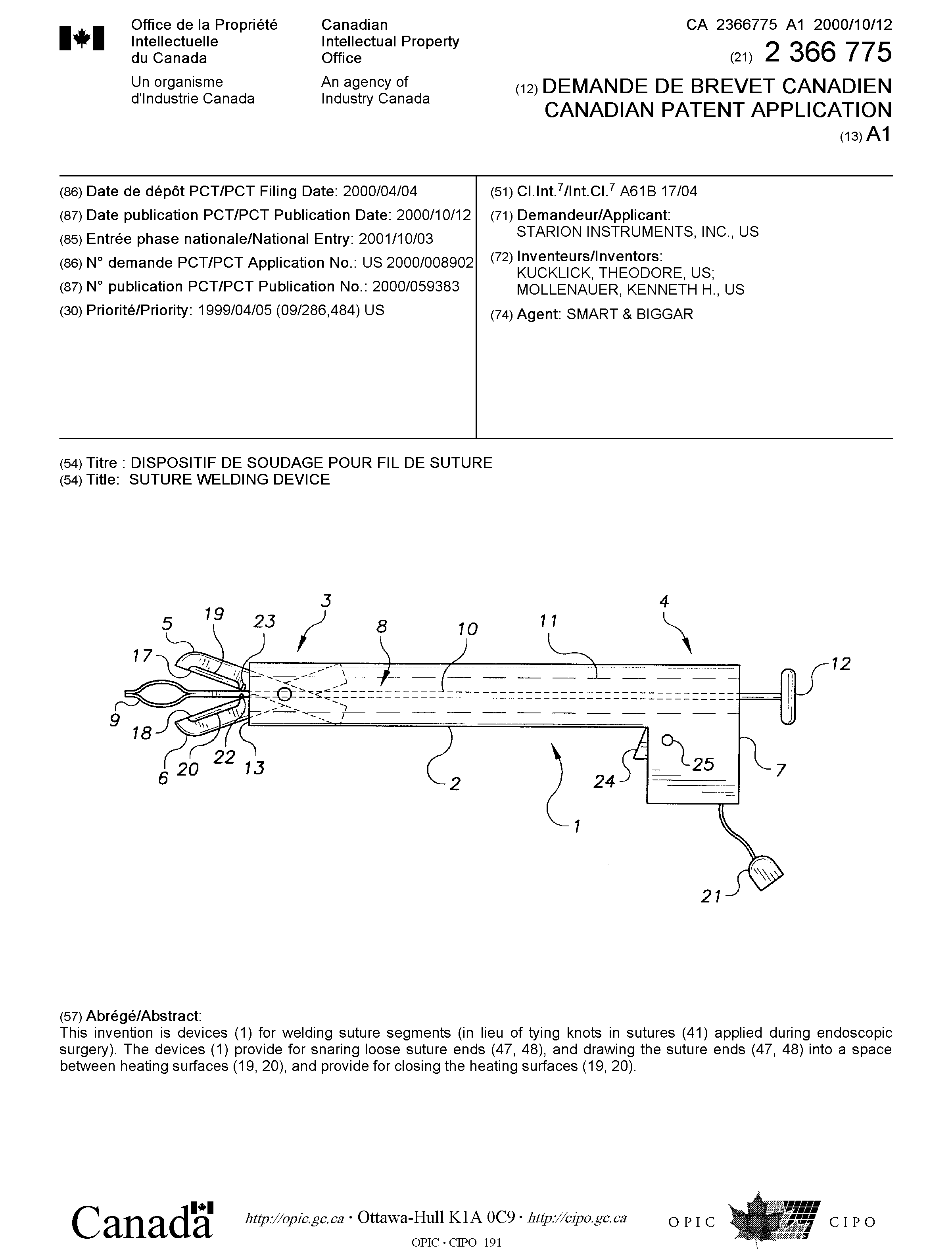 Canadian Patent Document 2366775. Cover Page 20020215. Image 1 of 1
