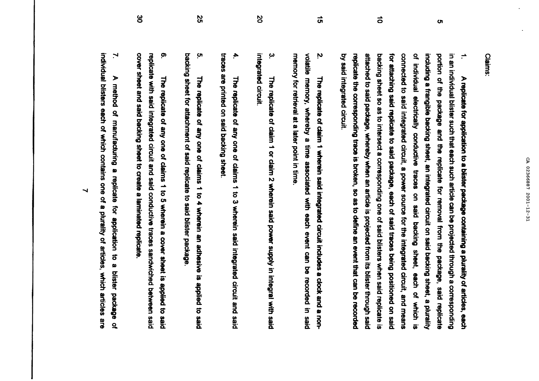 Document de brevet canadien 2366887. Revendications 20001231. Image 1 de 8