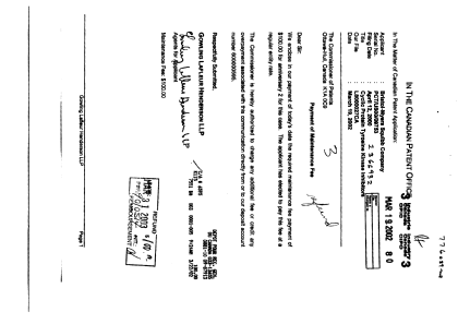 Document de brevet canadien 2366932. Taxes 20011219. Image 1 de 1