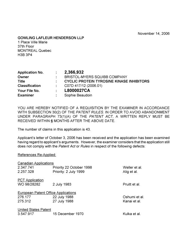 Document de brevet canadien 2366932. Poursuite-Amendment 20051214. Image 1 de 4