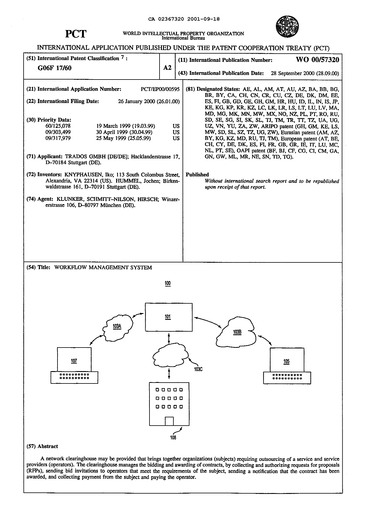 Document de brevet canadien 2367320. Abrégé 20010918. Image 1 de 1