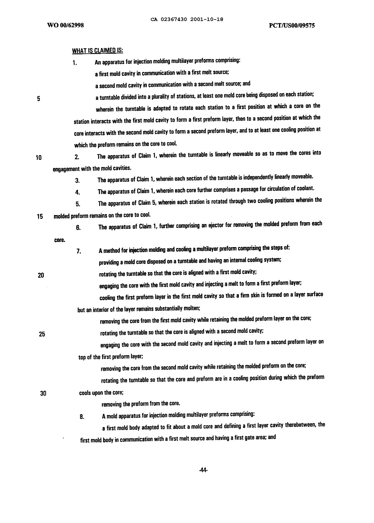 Document de brevet canadien 2367430. Revendications 20011018. Image 1 de 4