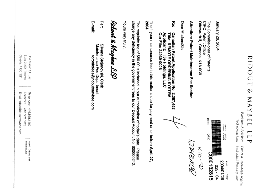 Document de brevet canadien 2367452. Taxes 20040128. Image 1 de 1