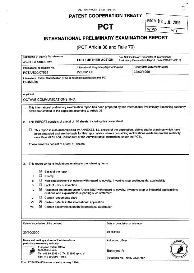 Document de brevet canadien 2367562. PCT 20010921. Image 2 de 13
