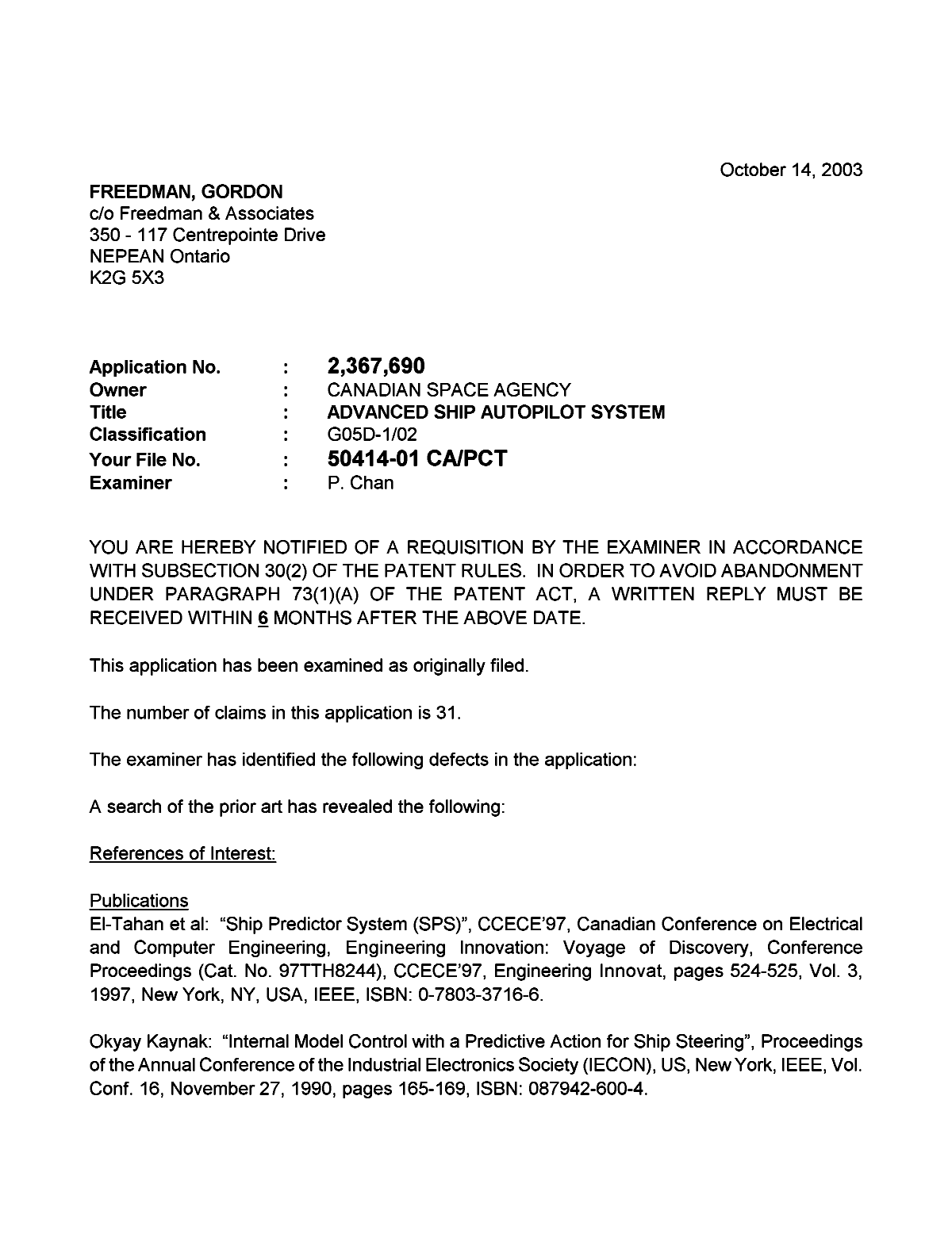 Canadian Patent Document 2367690. Prosecution-Amendment 20021214. Image 1 of 2