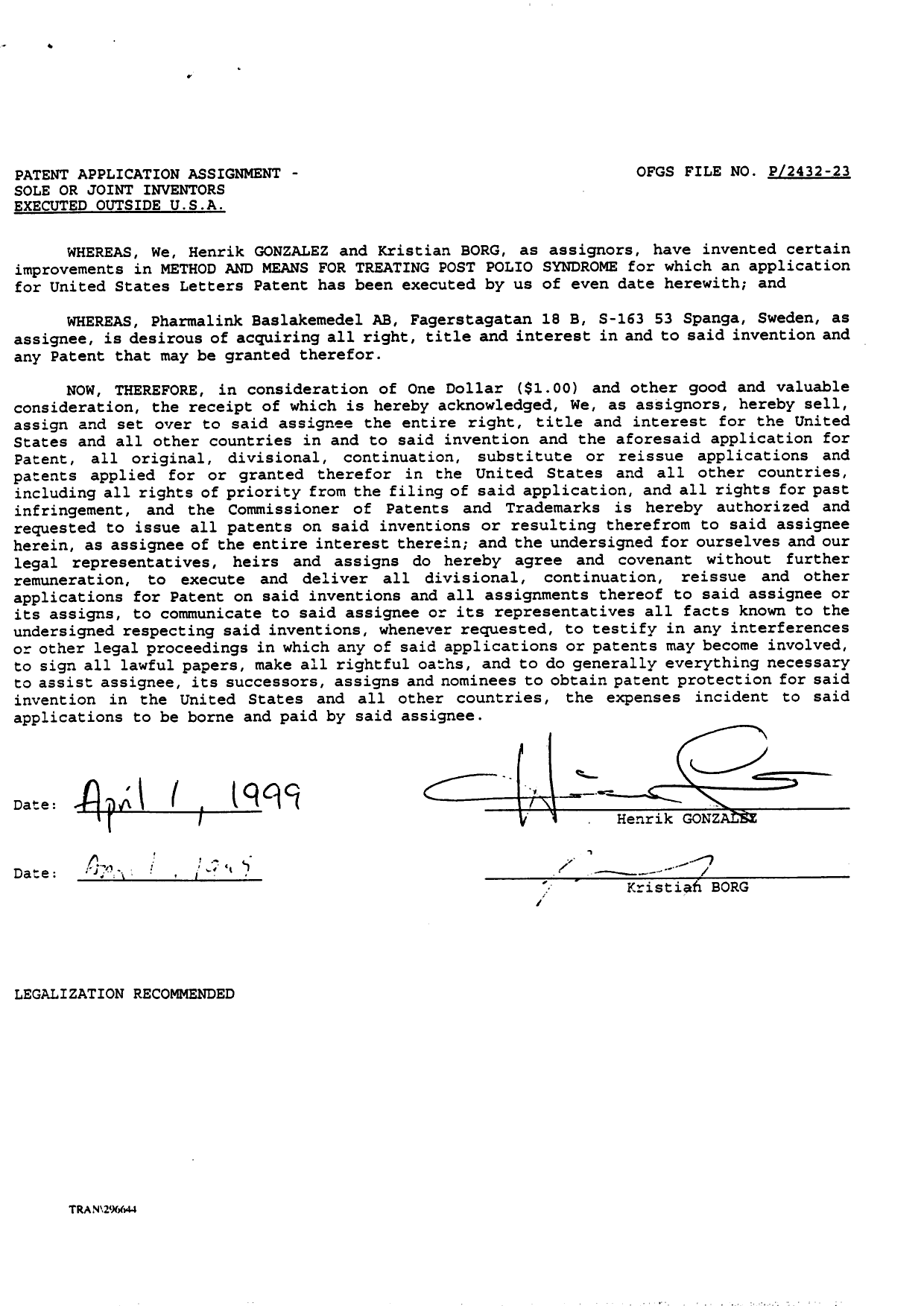 Document de brevet canadien 2368184. Cession 20020927. Image 2 de 2