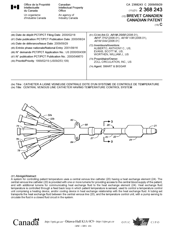 Document de brevet canadien 2368243. Page couverture 20090903. Image 1 de 1