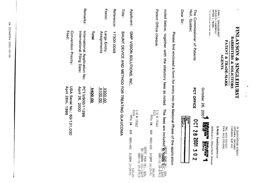 Document de brevet canadien 2368354. Cession 20011026. Image 1 de 9