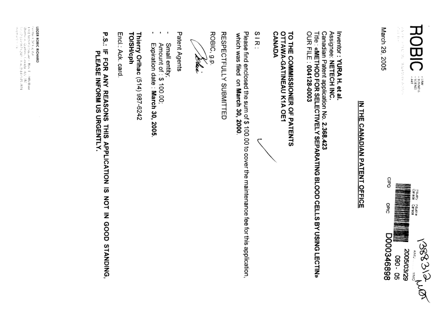 Document de brevet canadien 2368423. Taxes 20050329. Image 1 de 1