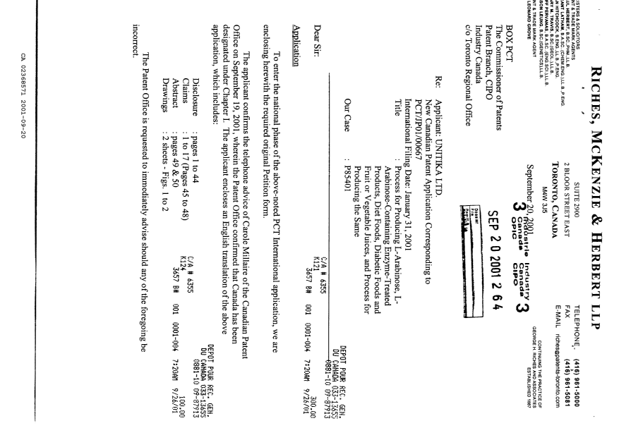 Document de brevet canadien 2368571. Cession 20010920. Image 1 de 5
