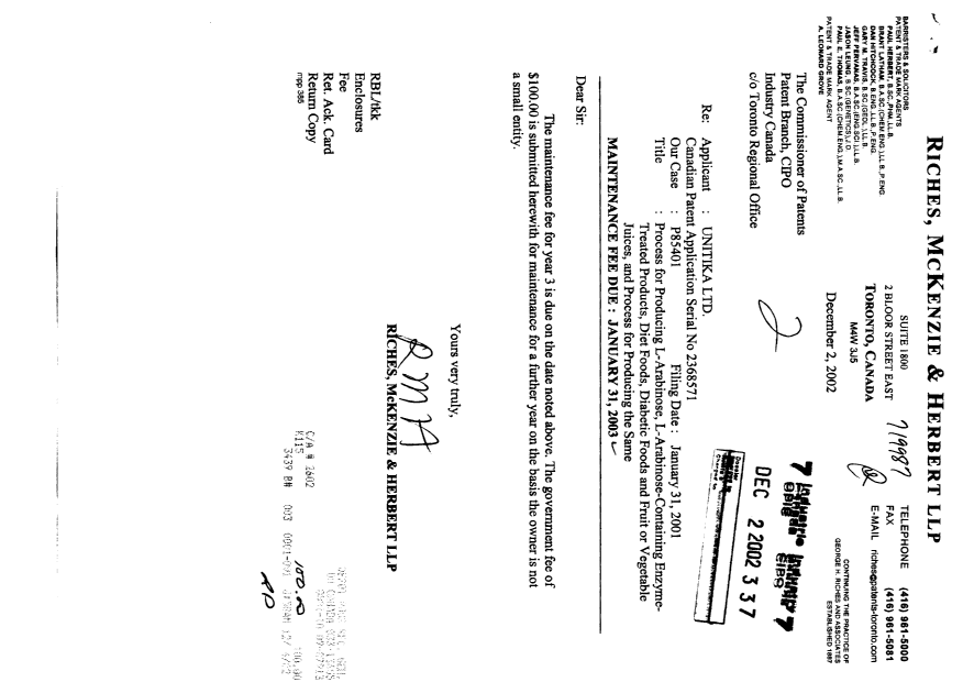 Document de brevet canadien 2368571. Taxes 20021202. Image 1 de 1