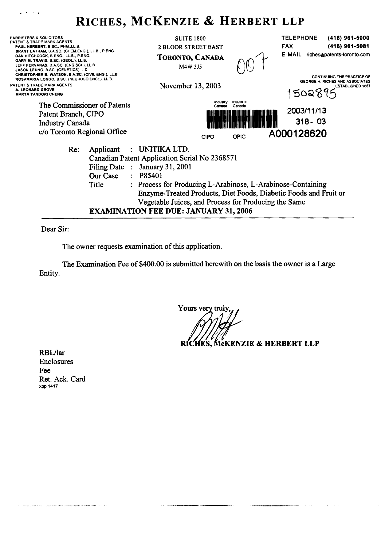Document de brevet canadien 2368571. Poursuite-Amendment 20031113. Image 1 de 1