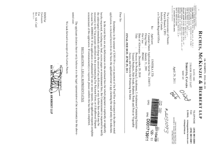 Canadian Patent Document 2368571. Correspondence 20110429. Image 1 of 1