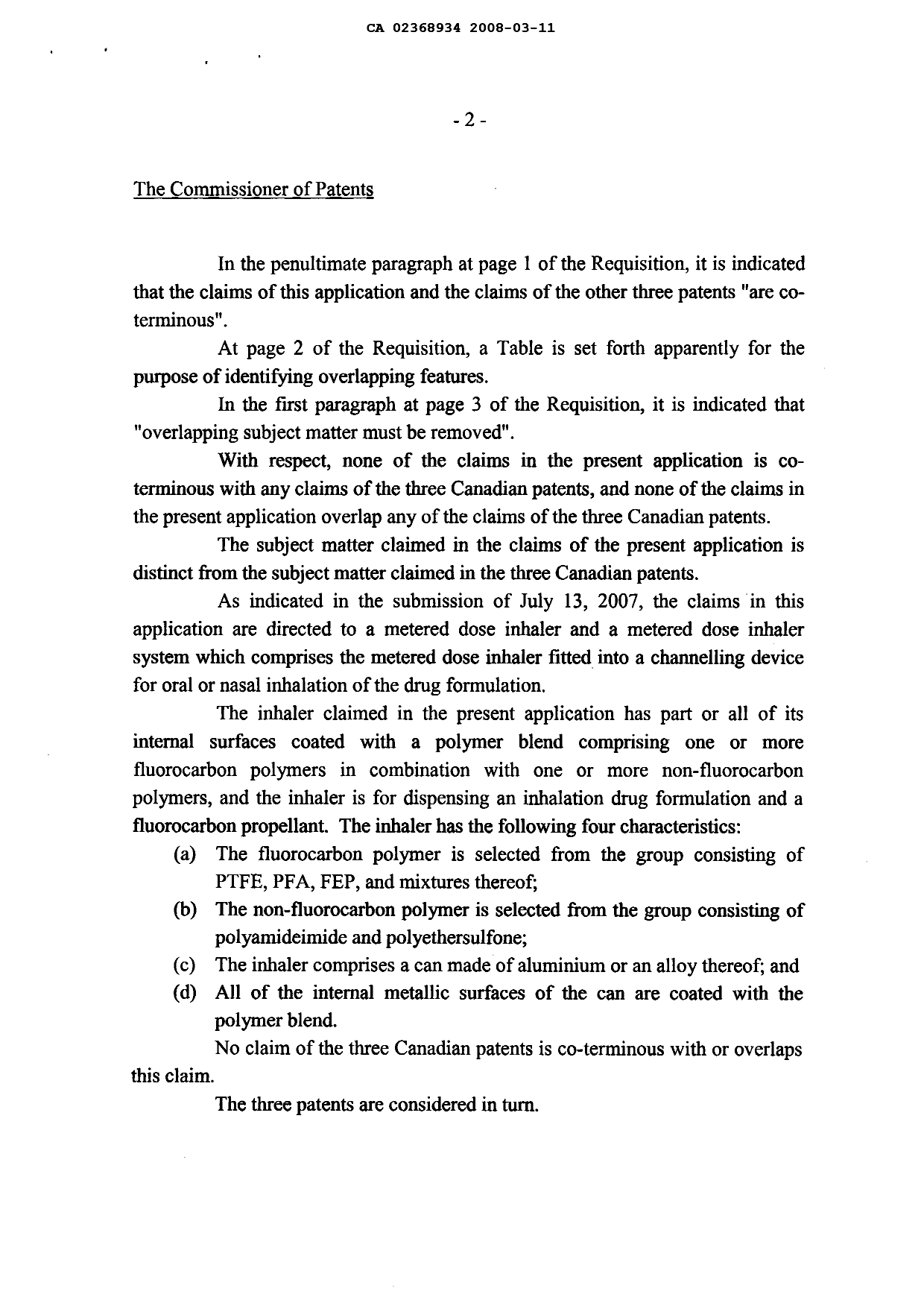 Canadian Patent Document 2368934. Prosecution-Amendment 20080311. Image 2 of 10