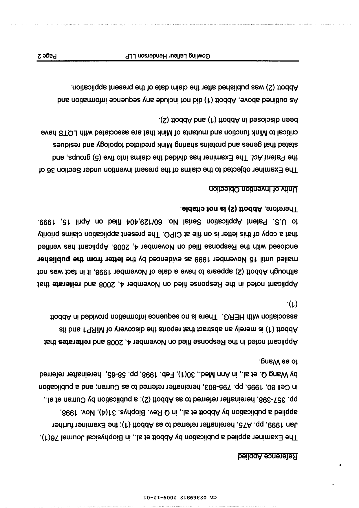 Canadian Patent Document 2369812. Prosecution-Amendment 20081201. Image 2 of 7
