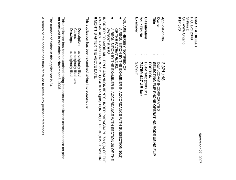 Canadian Patent Document 2371118. Prosecution-Amendment 20061227. Image 1 of 2