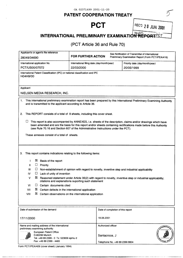 Document de brevet canadien 2371499. PCT 20011120. Image 2 de 12