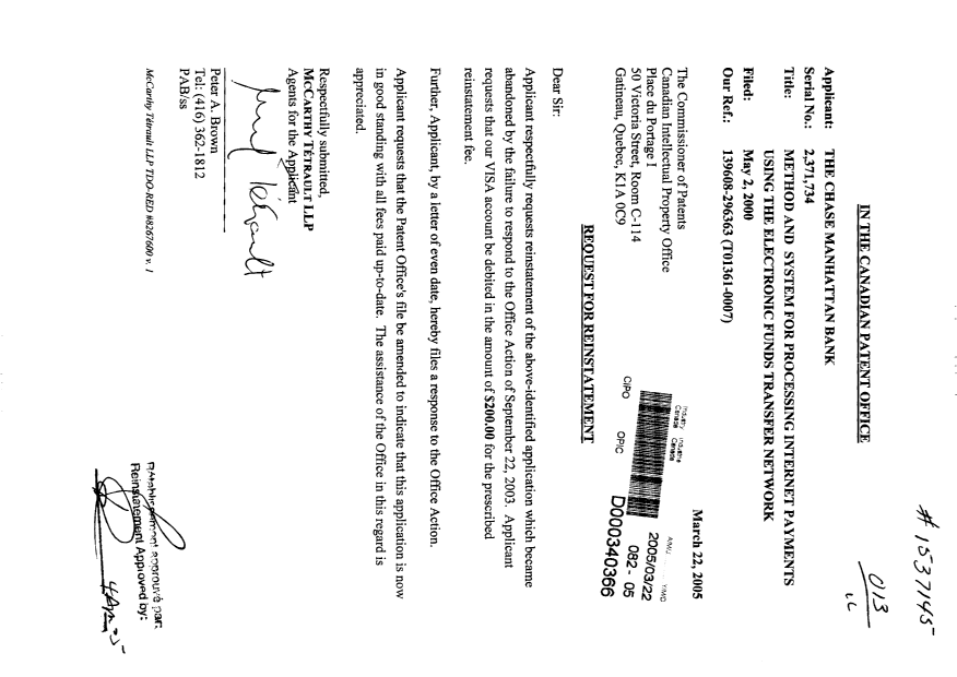 Document de brevet canadien 2371734. Poursuite-Amendment 20050322. Image 1 de 1