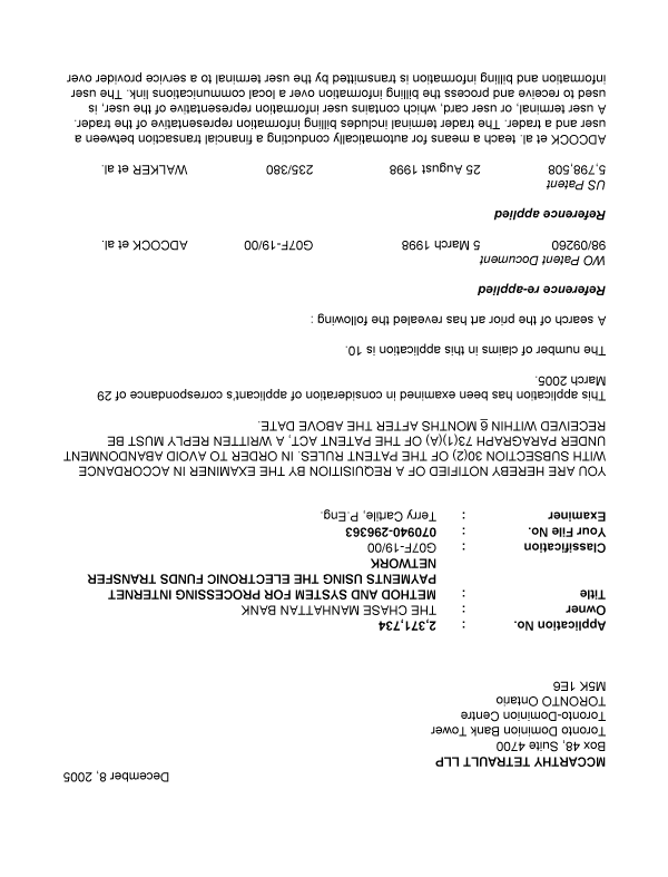 Canadian Patent Document 2371734. Prosecution-Amendment 20051208. Image 1 of 3