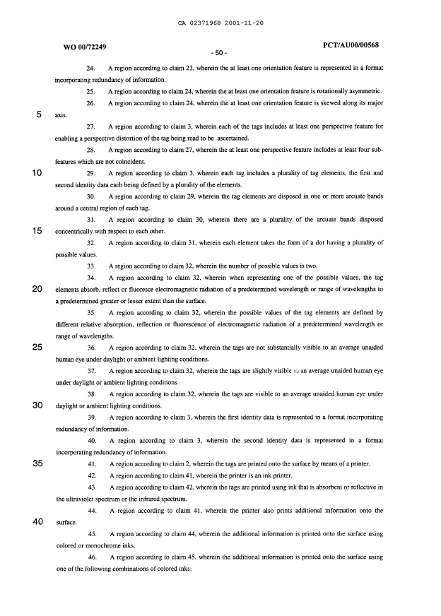Document de brevet canadien 2371968. Revendications 20011120. Image 2 de 5