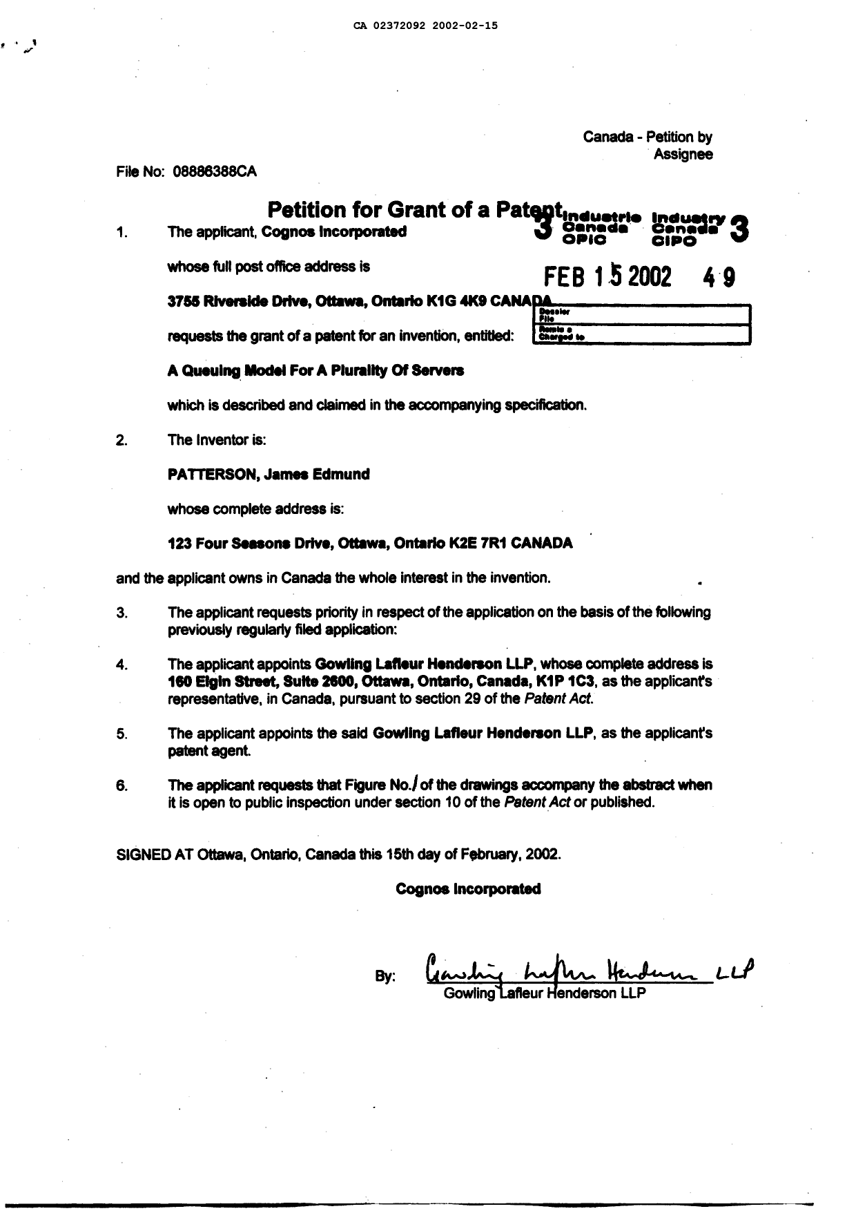 Canadian Patent Document 2372092. Assignment 20020215. Image 3 of 3