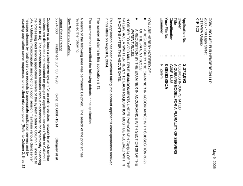 Document de brevet canadien 2372092. Poursuite-Amendment 20050509. Image 1 de 3