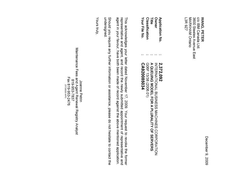 Canadian Patent Document 2372092. Correspondence 20091209. Image 1 of 1
