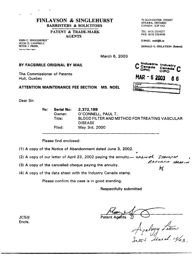 Document de brevet canadien 2372189. Taxes 20021206. Image 1 de 1