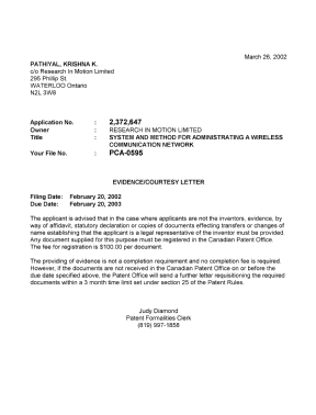 Document de brevet canadien 2372647. Correspondance 20020319. Image 1 de 1