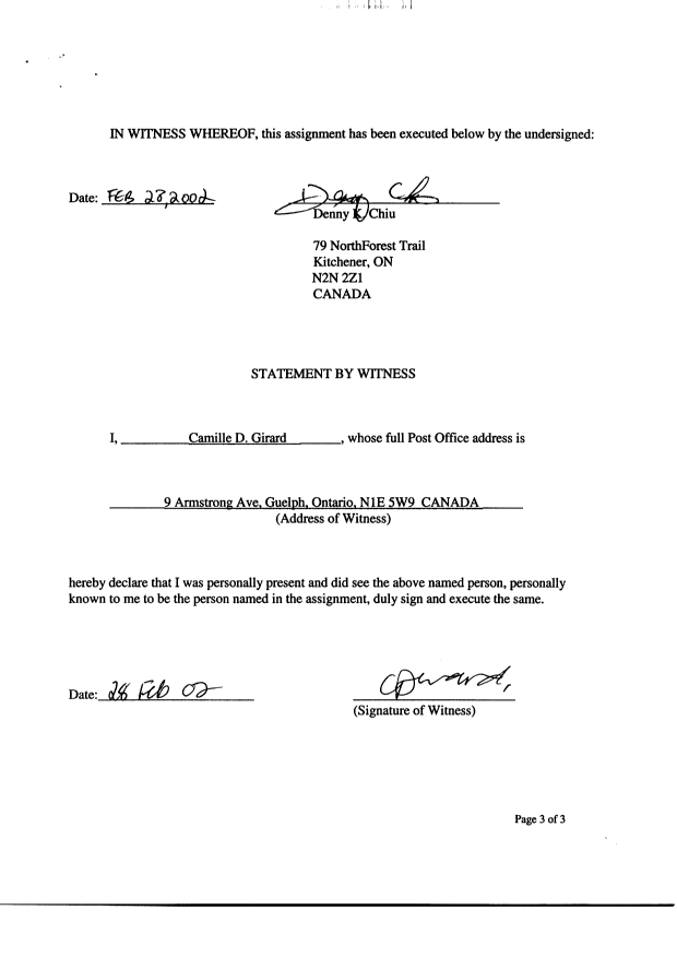 Document de brevet canadien 2372647. Cession 20020426. Image 4 de 4