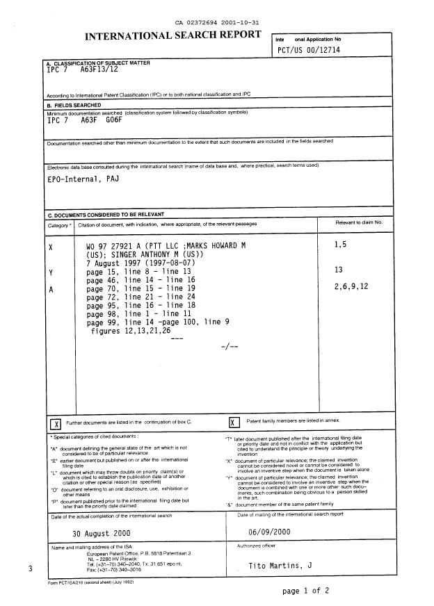 Canadian Patent Document 2372694. PCT 20011031. Image 2 of 4