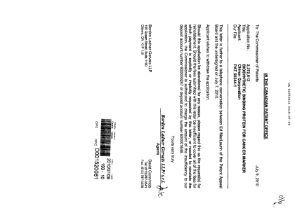 Canadian Patent Document 2372813. Correspondence 20100709. Image 1 of 1