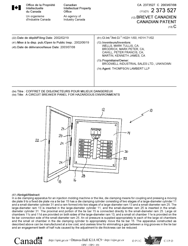 Document de brevet canadien 2373527. Page couverture 20030610. Image 1 de 1
