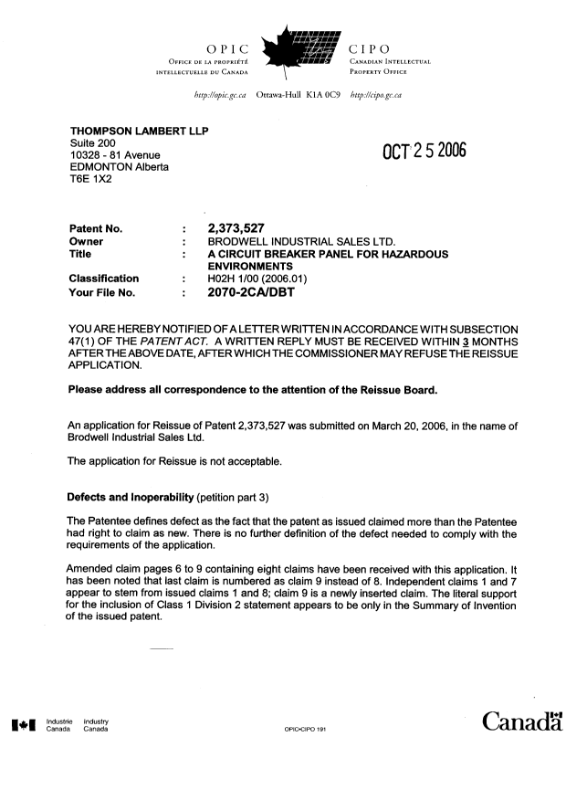 Document de brevet canadien 2373527. Poursuite-Amendment 20061025. Image 1 de 4